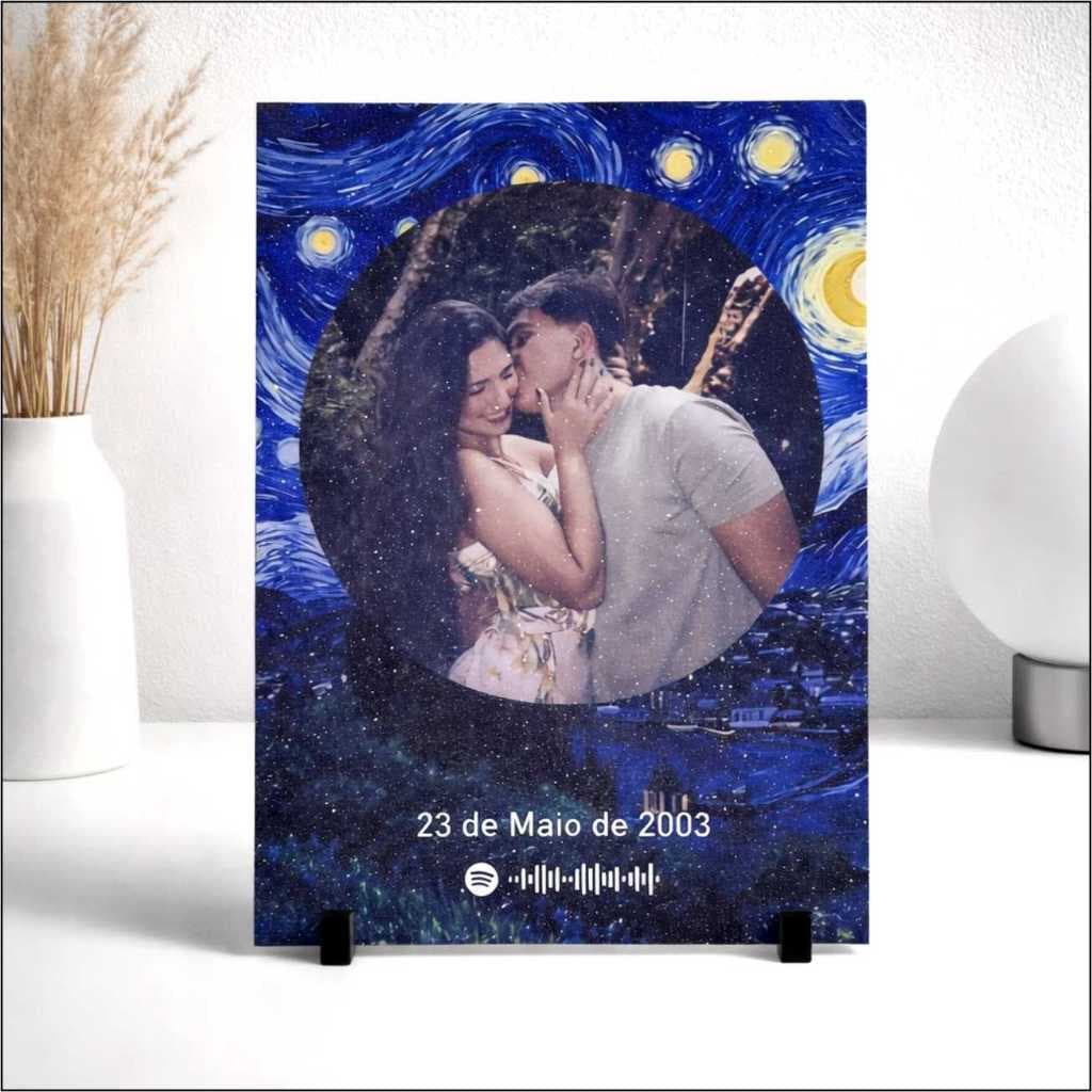 Quadro Placa Retrato Casal Van Gogh Personalizado Com sua Foto Musica e Data ENVIO RAPIDO