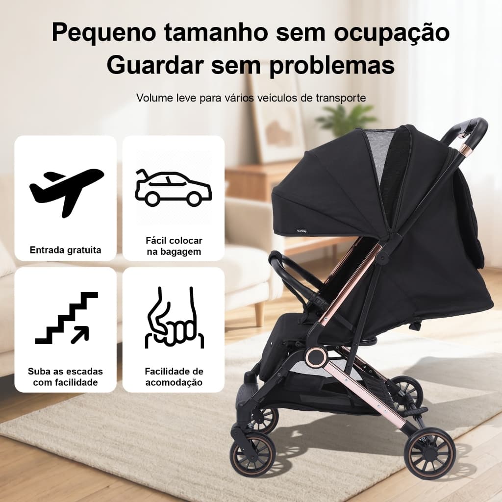 Carrinho de Bebê Compacto Dobrável Tipo Mala para Viagem | Ultra Leve, Reclinável 175°, Portátil e Fácil de Transportar