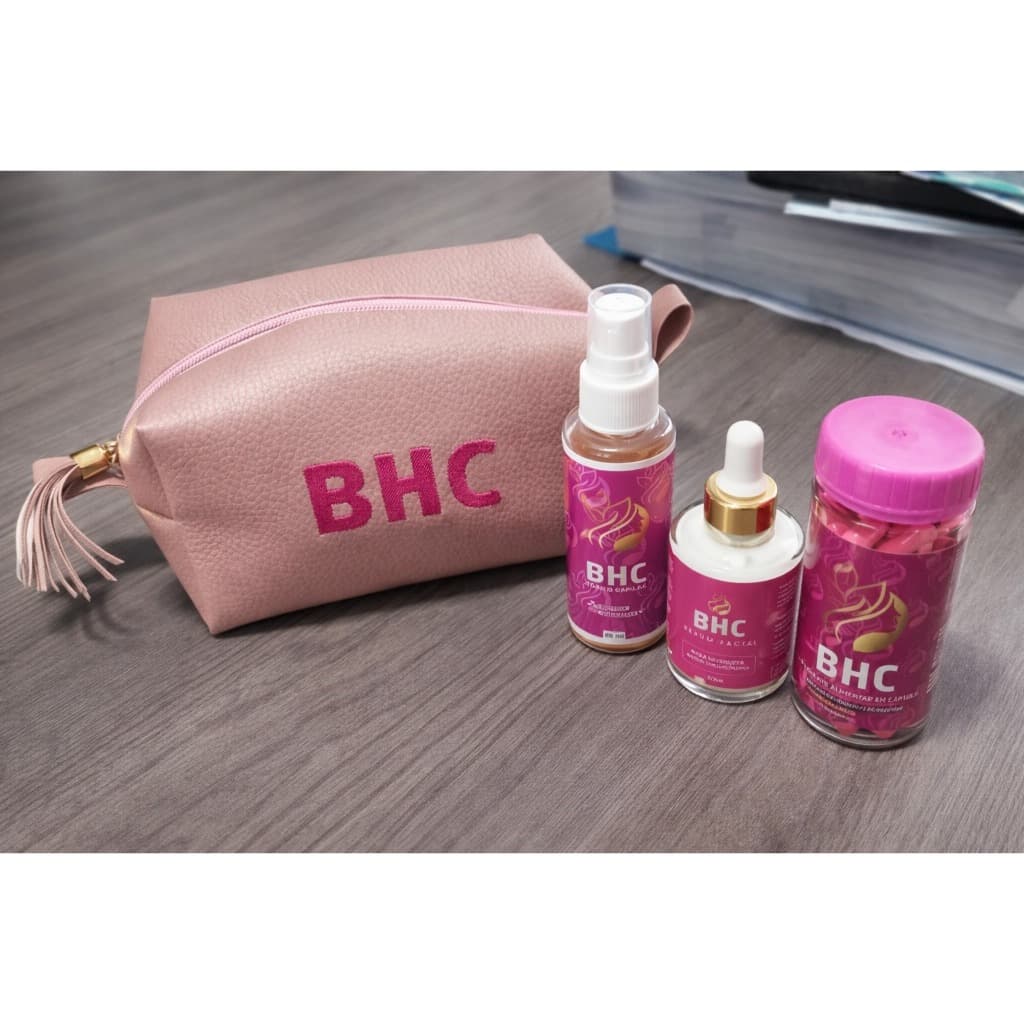 Necessaire FEMININA BHC  + TONIC0 PARA CRESCIMENTO E CAPSULAS BHC SERUM FACIAL