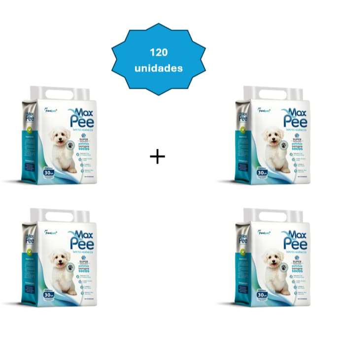 Kit Tapete Higiênico Premium MaxPee 50x60cm 120un Cães Super Absorvente Controle de Odores