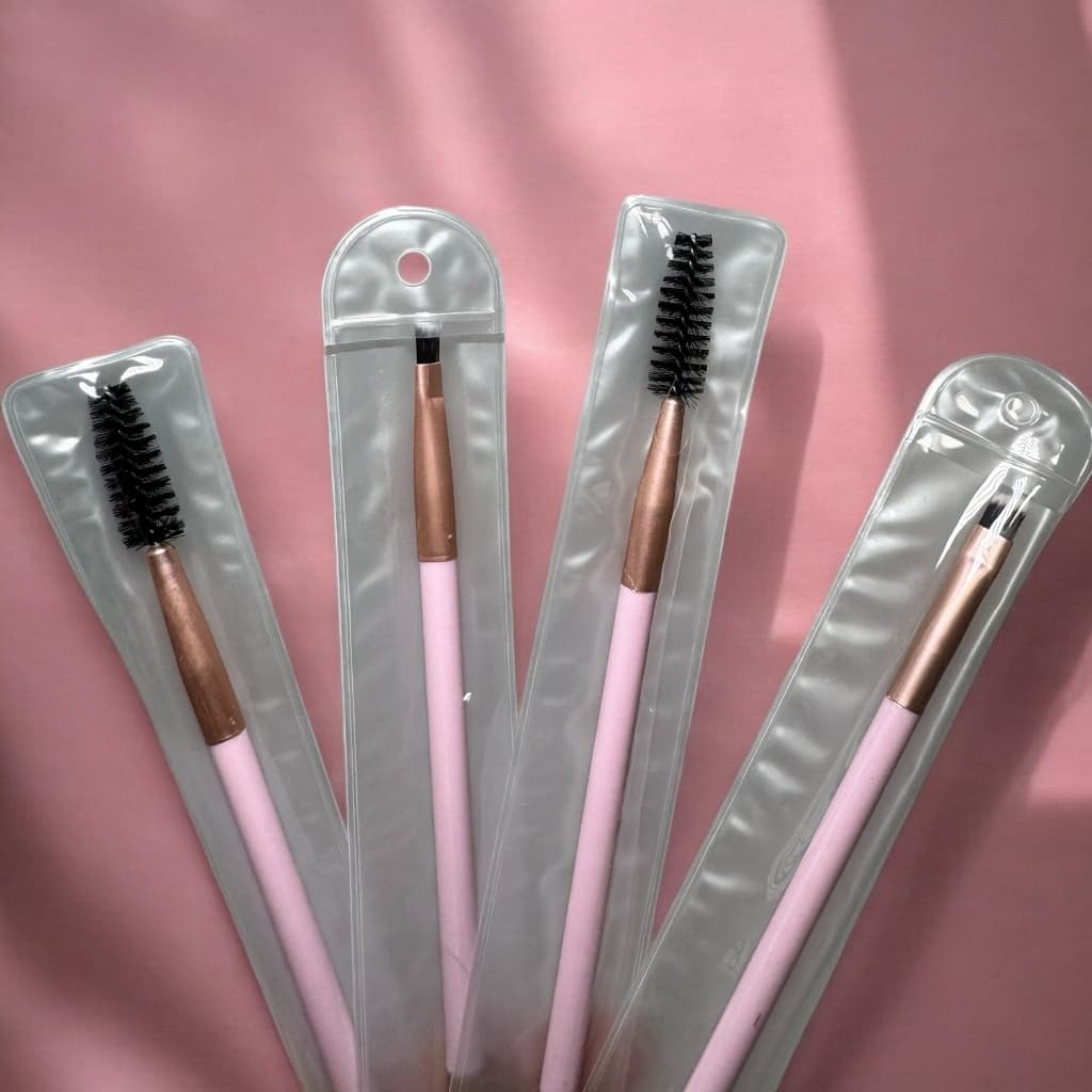 Pincel Chanfrado E Escova Duplo Para Sobrancelha Kit 3 pincéis
