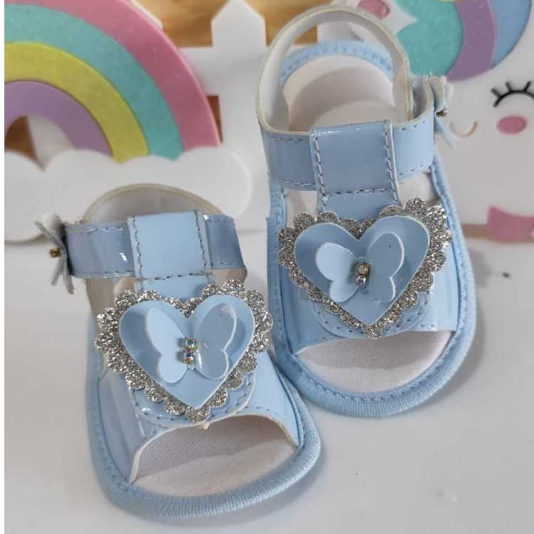 Sandália Para Menina  Luxo 0 a 12 Meses Azul Bebê Coraçaõ