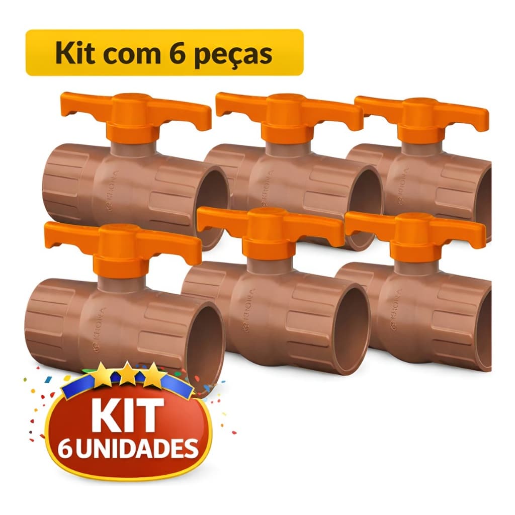 Kit 6 Registro Esfera Soldável 25mm Krona PVC Água Fria