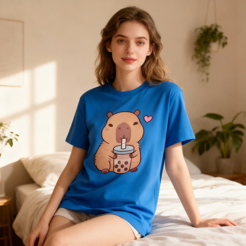Camiseta Capivara Feminina Fofa Blusa 100% Algodão Premium Fio 30.1