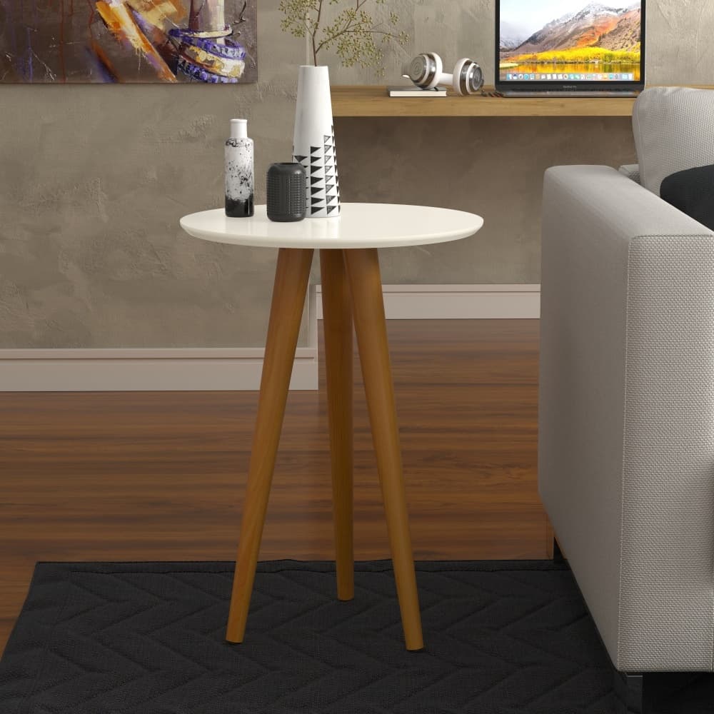 Mesa Lateral 4601 para Sala com Pés Palito em Madeira Estrutura MDF Design Moderno 46x46cm