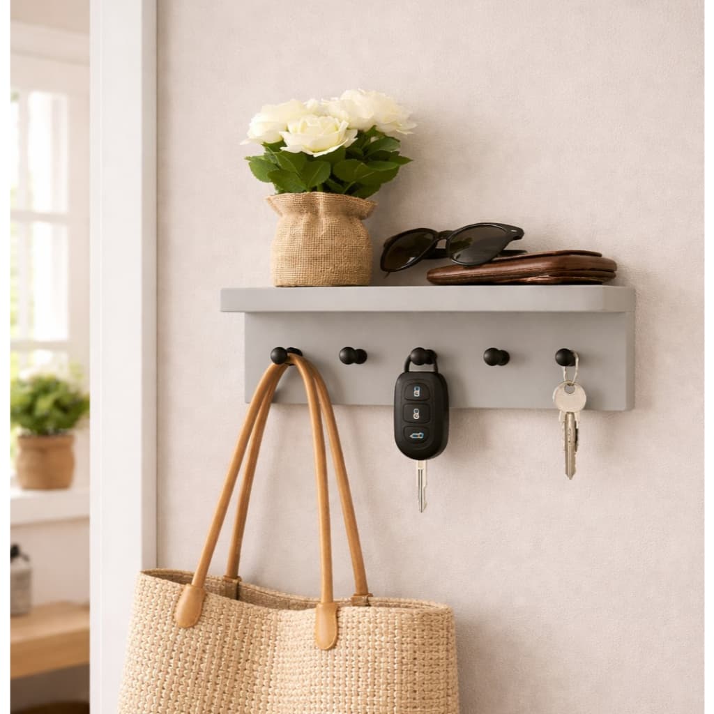 Porta Chaves Cinza Minimalista  Organizador Suporte Porta Chaves Decorativo 100% MDF