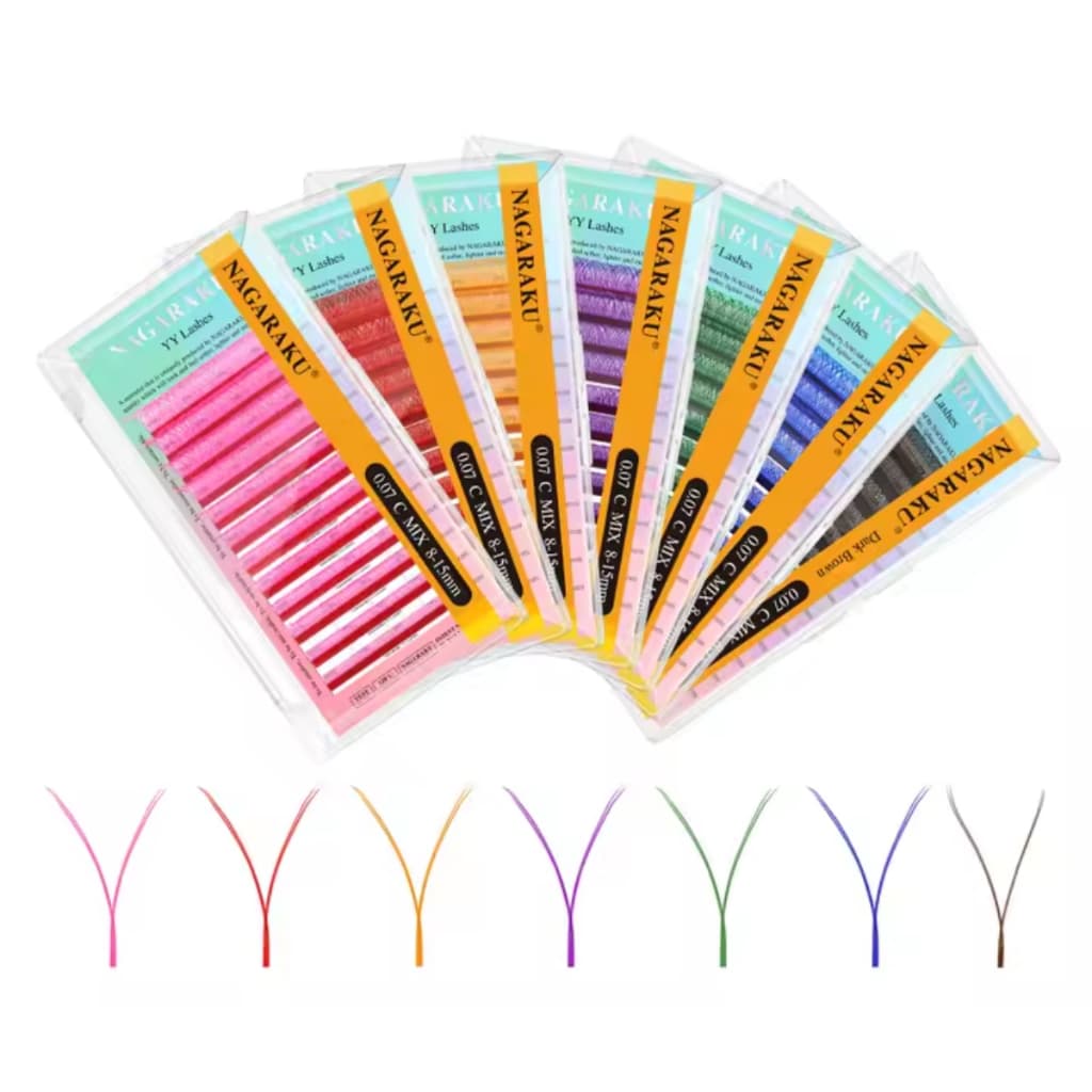 Cílios Nagaraku Y Volume Brasileiro Colorido Azul Rosa Marrom Rosa Estojo Mix Extensão de Cílios Premium/Sintético