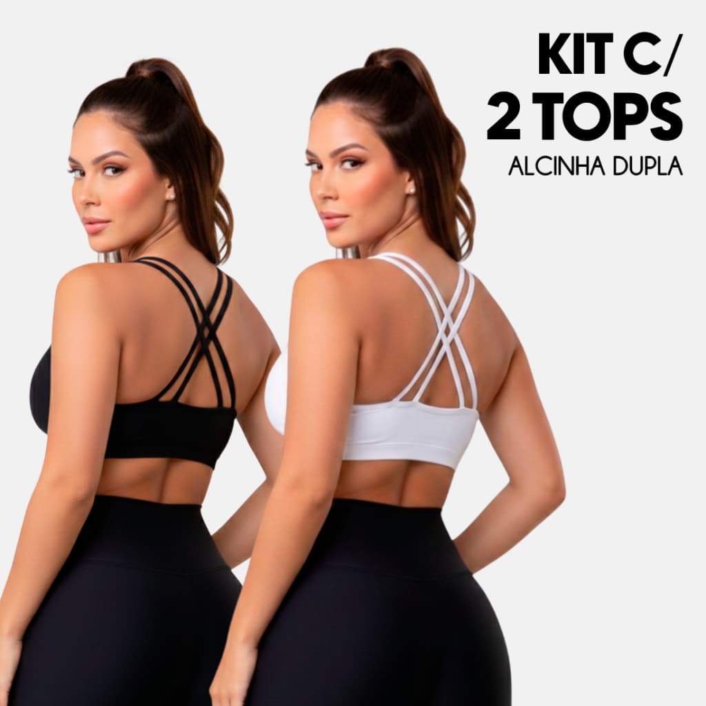 Kit c/ 2 Top Feminino Fitness Alcinha Cruzada Treino Dia a Dia com Bojo Academia Suplex Varias Cores