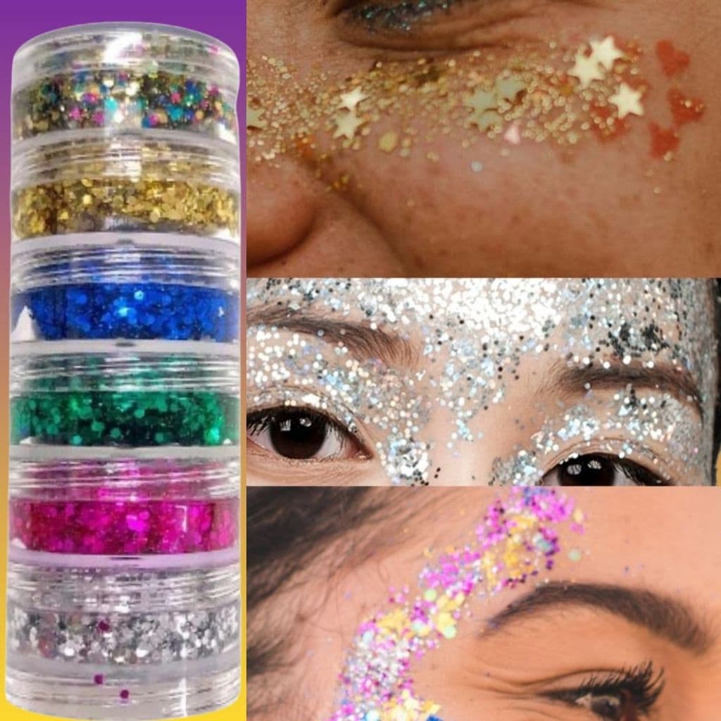 Torre de Glitter Maquiagem 10 Cores Kit Pigmentado Carnaval