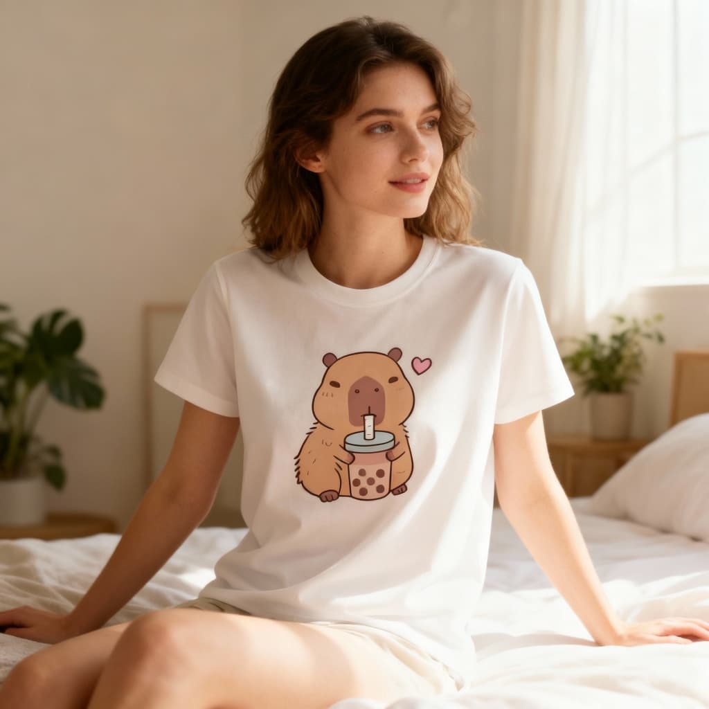 Blusa Feminina Estampa Capivara Cute Camiseta Adulto Algodão 30.1
