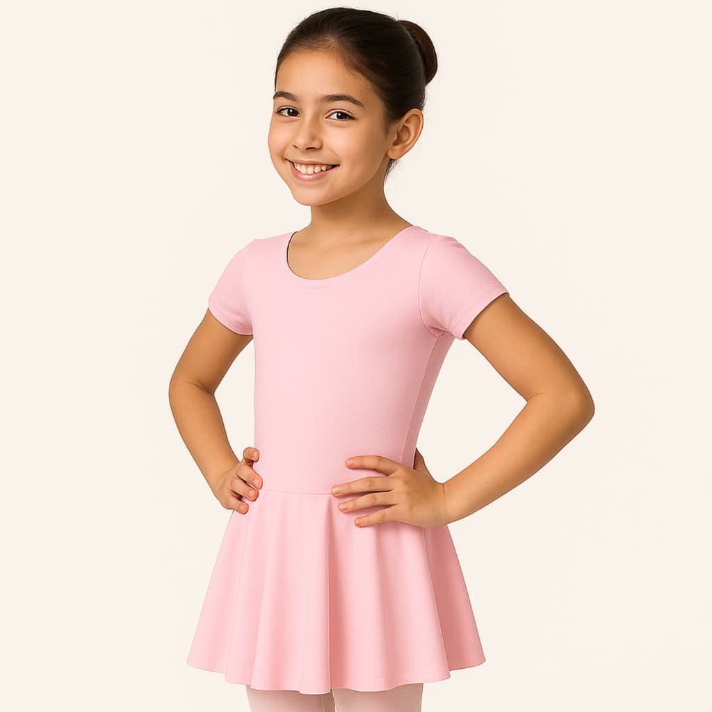 Collant Ballet Manga Curta com Saia Embutida / Bale Dança Premium Alta Qualidade (Envio imediato) Tamanho 2 ao 16
