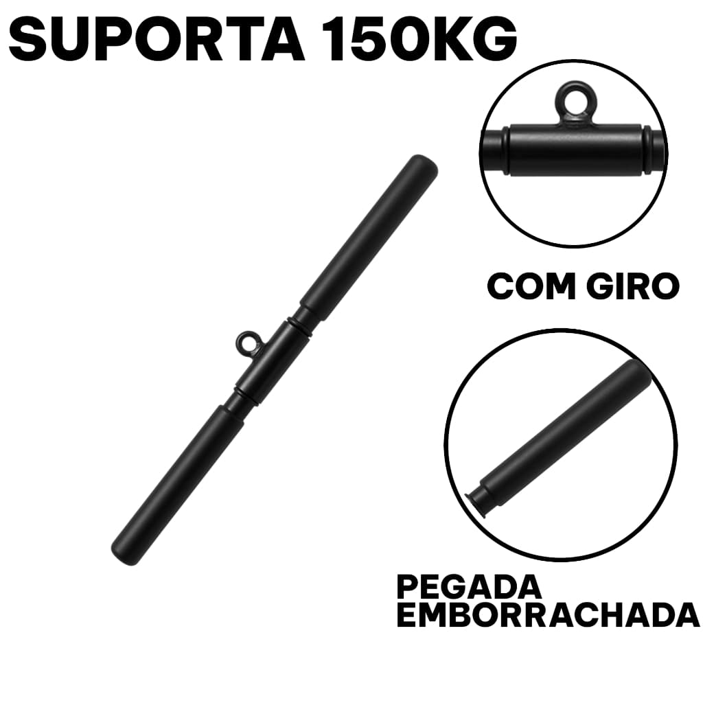 Puxador Barra Reta Pulley 50cm Preto Crossover Tríceps Giro