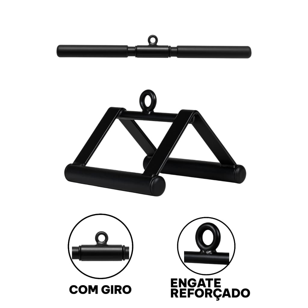 Kit Pulley Reto Barra +puxador Triângulo Academia Musculação