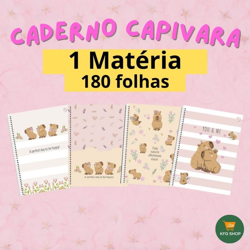 Caderno universitário Capivara 1 matéria com 80 Folhas Sortido – escola volta as aulas