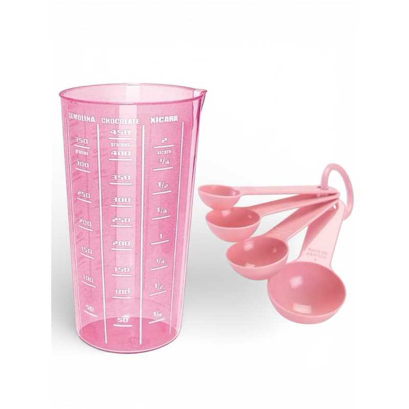 Kit de Medidas Para Receitas - 1 Copo Dosador de Medida 570ml + 4 Colheres Medidoras