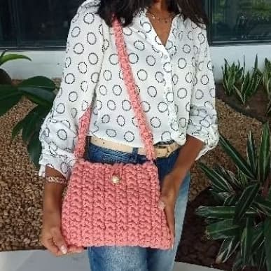 Bolsa Liz, Bolsa em crochê moderno, Bolsa fio de malha
