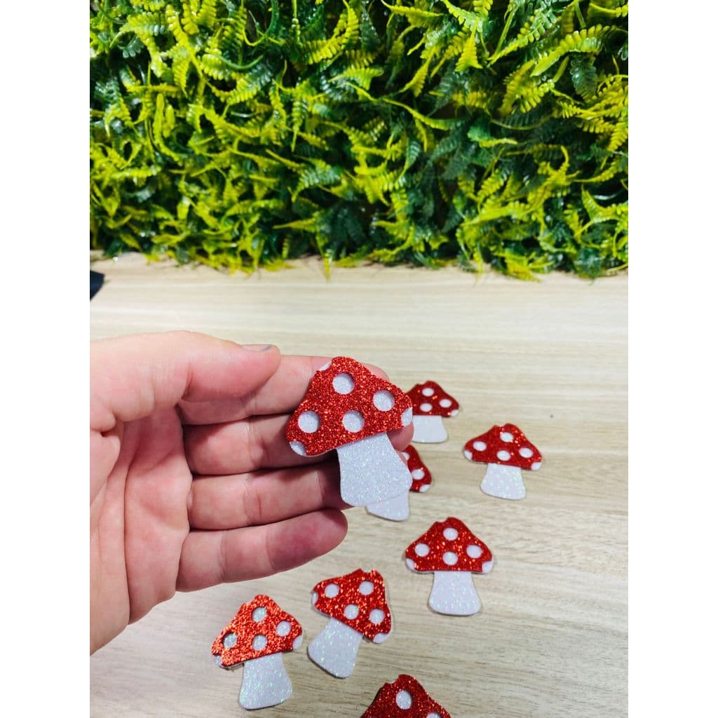 Cogumelos em eva de glitter 5 cm kit 15 unidades