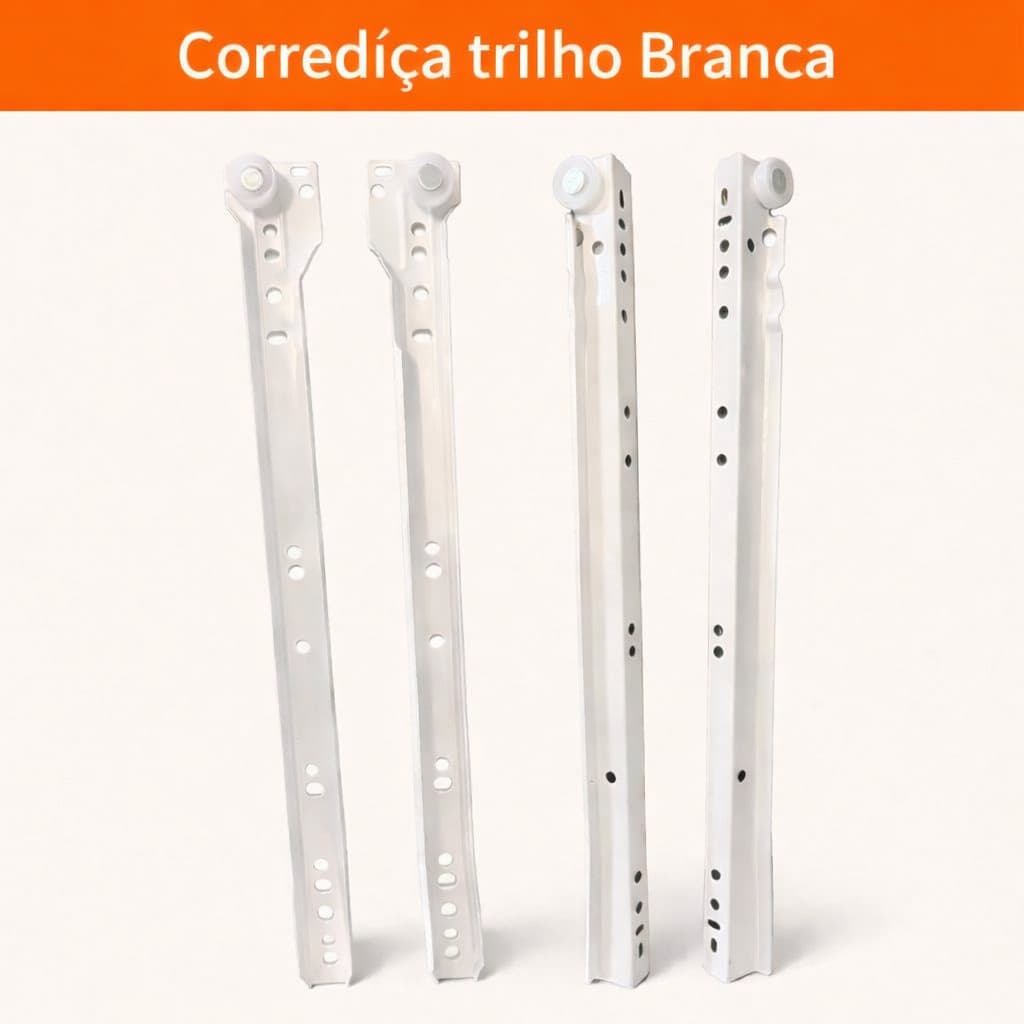 Kit Corrediça Trilho Branca Roldana Movéis Gavetas Gaveteiros Metal 35cm 40cm Resistente 20kg