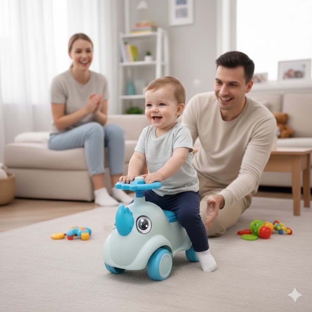 Andador Infantil Divertido Rinoceronte Azul Estimulacao Motora Seguro Confortavel