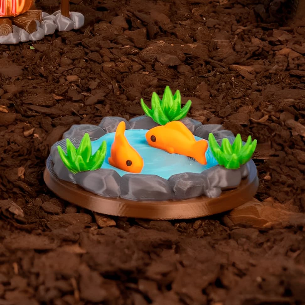 Decoração Mini Lago com Peixinhos Enfeite Terrário, Jardim em Miniatura, Aquário Fake, Mesa, Diorama