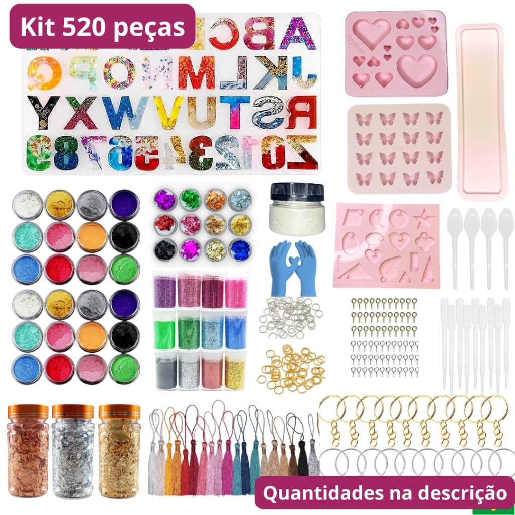 Kit molde silicone completo artesanato resina epóxi vela alfabeto mica pigmento chaveiro diy joias