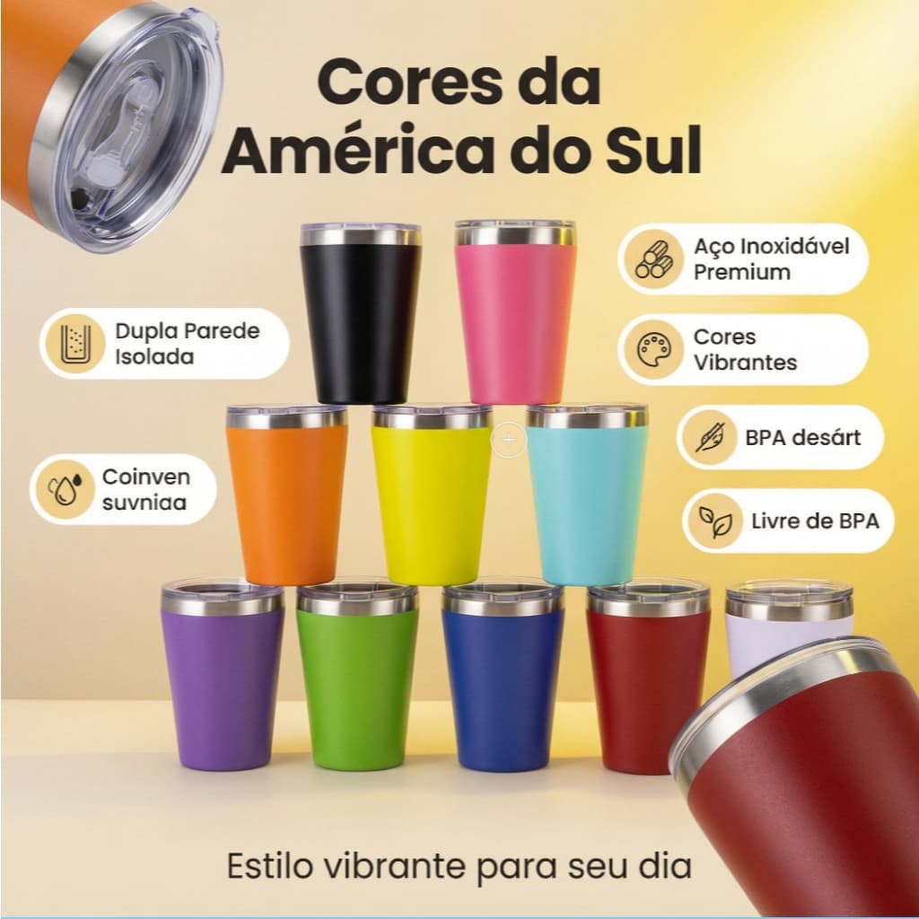 Copo térmico cerveja Leite café Aço Inox com tampa 360Ml