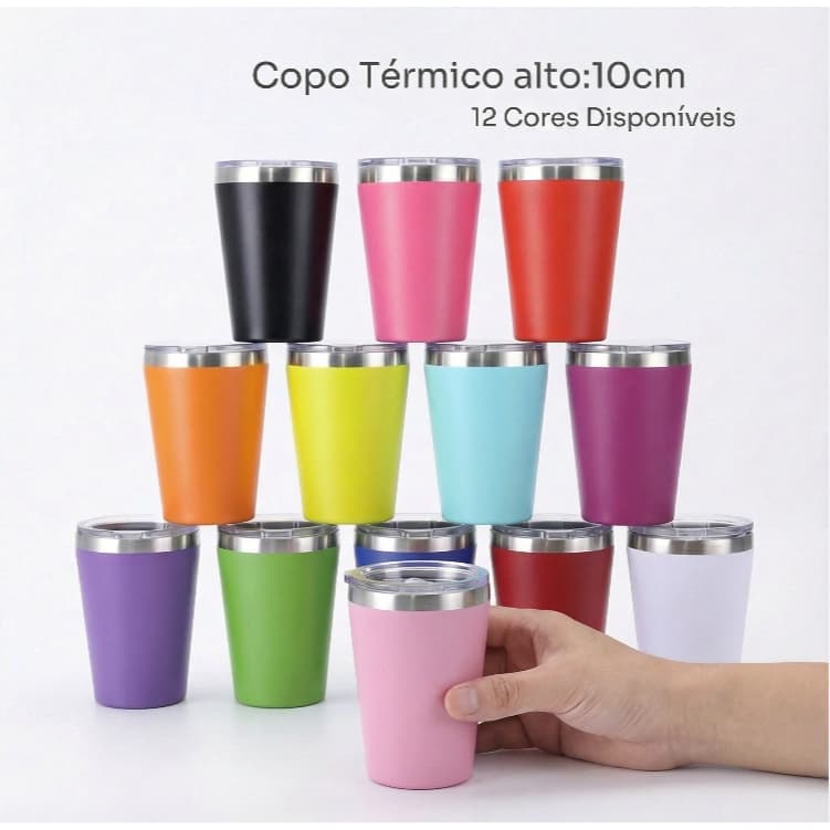 Caneca térmica de aço inoxidável de 360ml, ideal para café e leite, de excelente qualidade.