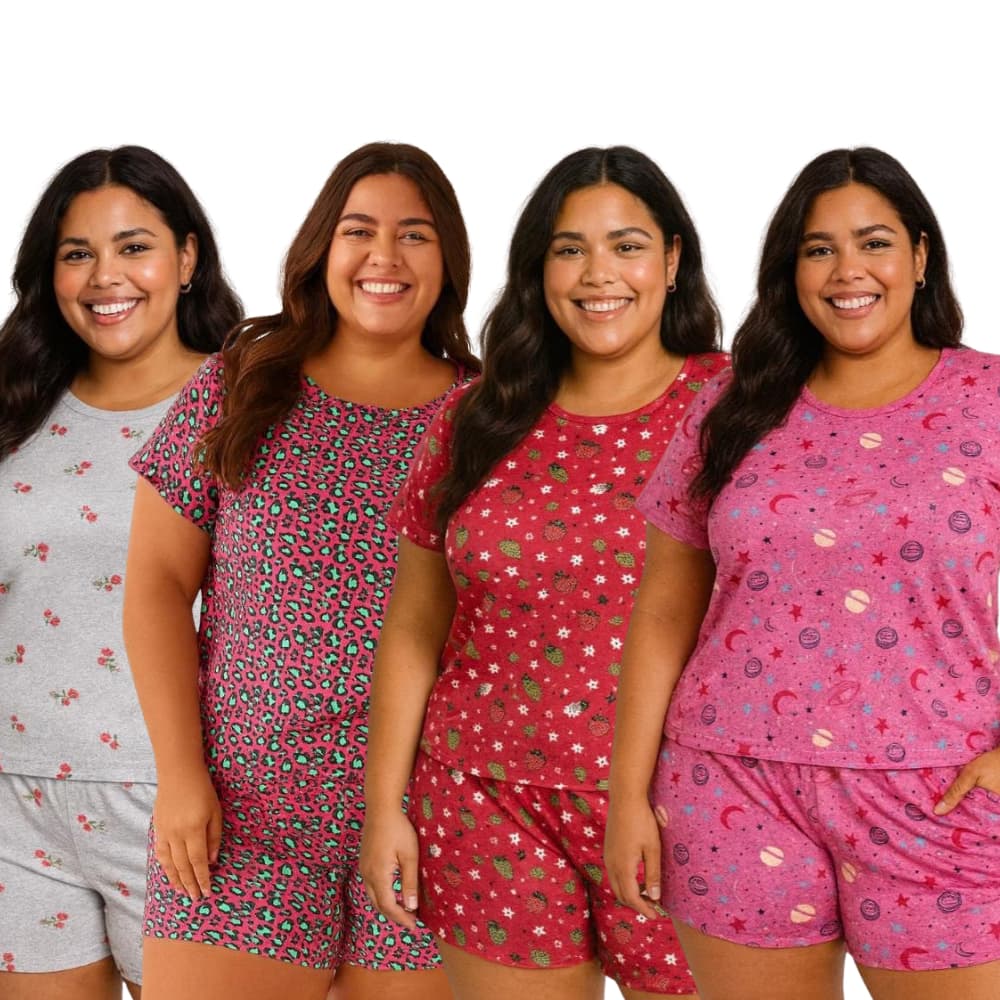 Pijama Baby Doll Feminino Plus Size Meia Manga Estampado Suede Conforto e Leveza