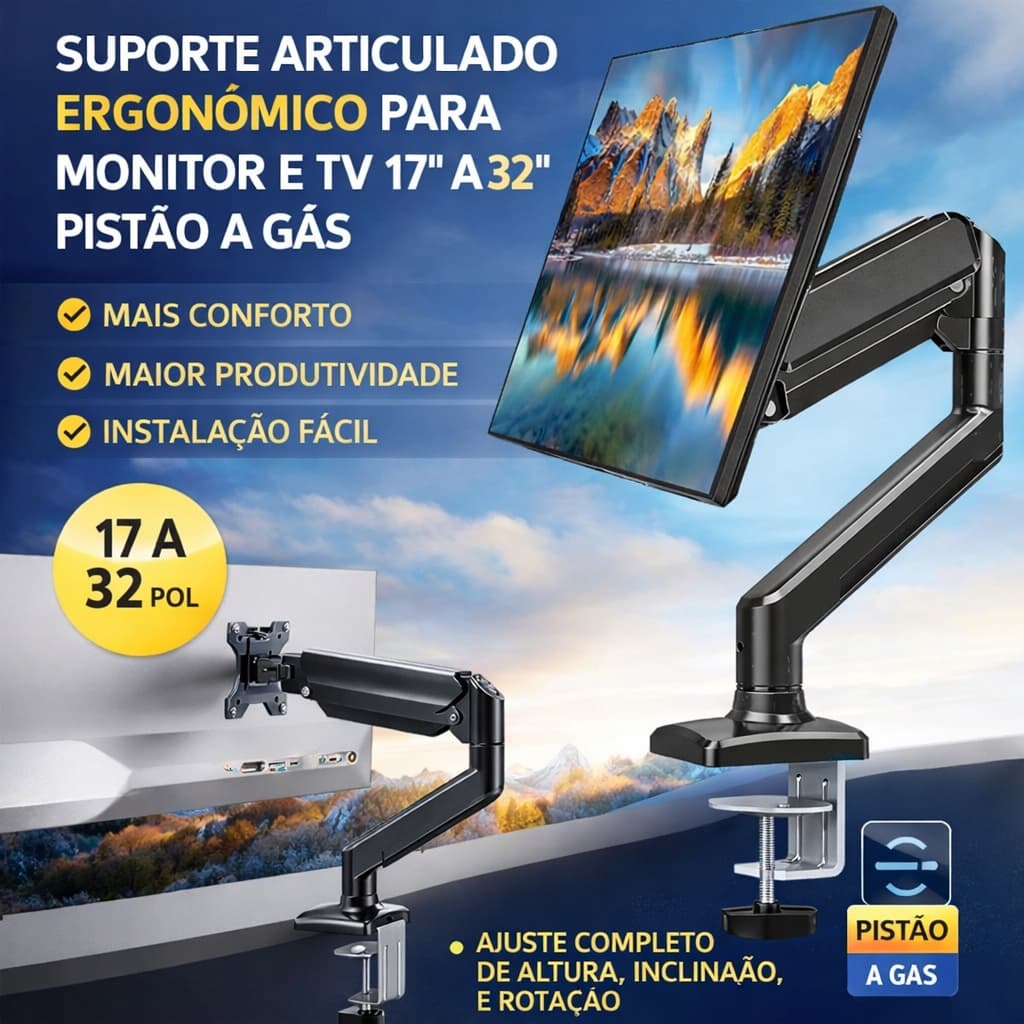Suporte De Monitor Articulado De 17 Até 32 Para Tv/monitor Braço Articulado Ajuste Altura