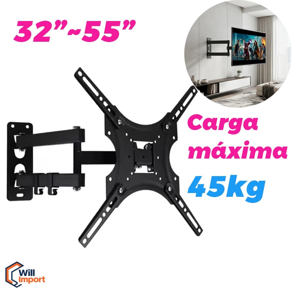 Suporte Tv Tri Articulado Lcd Led Plasma 22 A 55 Pol para parede 32 40 42 43 47 50 52 55 56 polegada