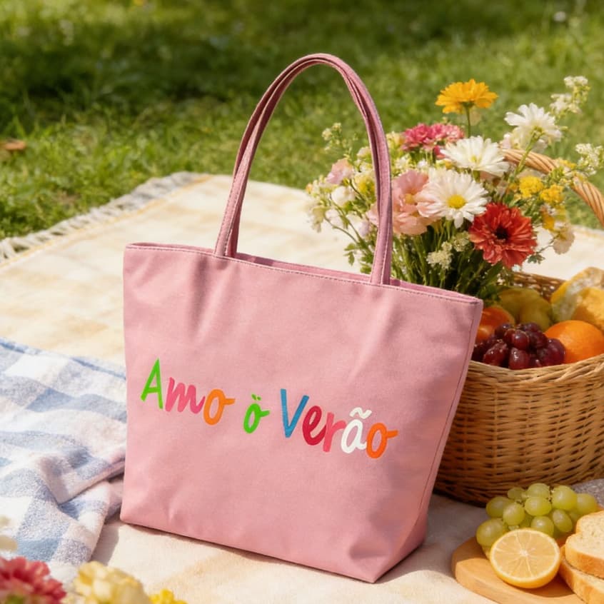 Bolsa de Praia Feminina Amo o Verão Reforçada Grande e Resistente