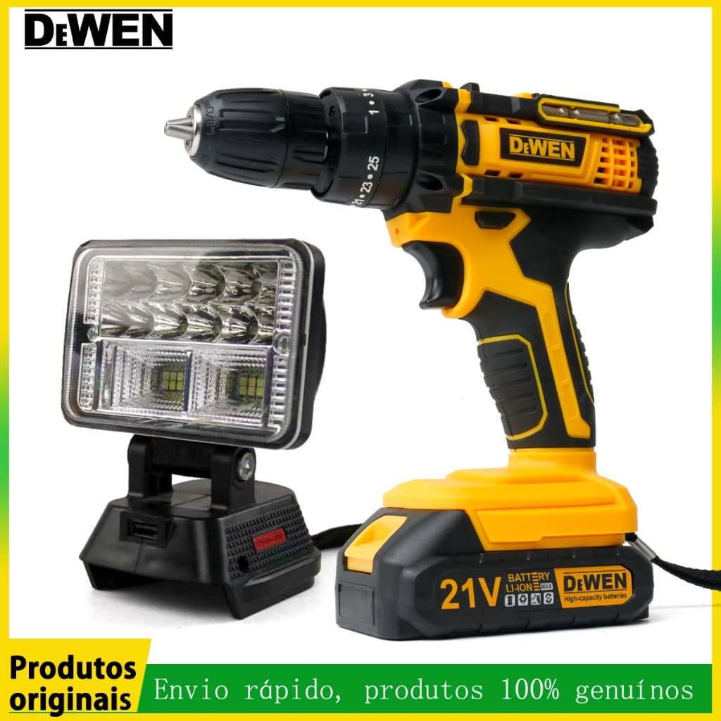 21VParafusadeira Furadeira Sem Fio +Luz de trabalho LED sem fio de 3 polegadas Com USB Carregando celular