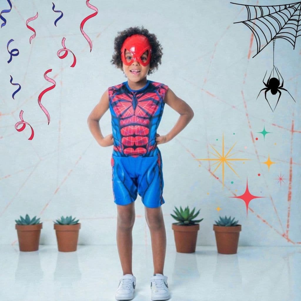 Fantasia Homem Aranha  Infantil Kit com Máscara - Fantasia de Carnaval - Fantasia de Festa