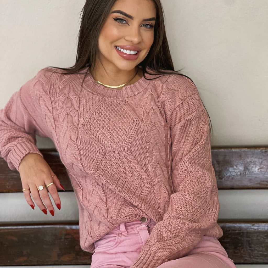 Blusa Feminina Tricô Inverno Tendencia 2026 Frio Moda Blogueira Manga Longa Lançamento