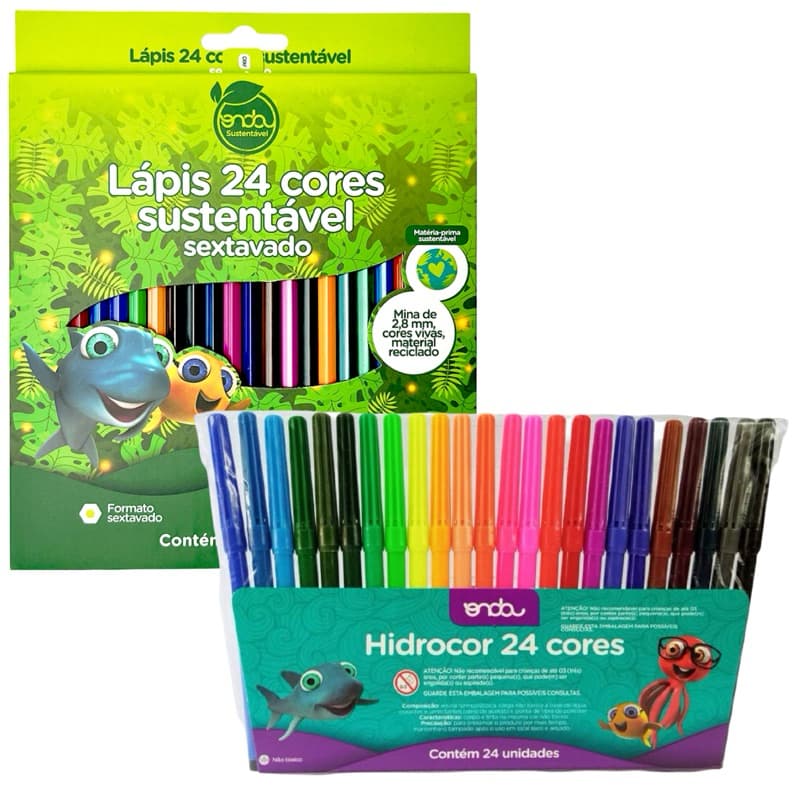 Kit Onda Lapis De Cor 24 Cores + Canetinha 24 Cores