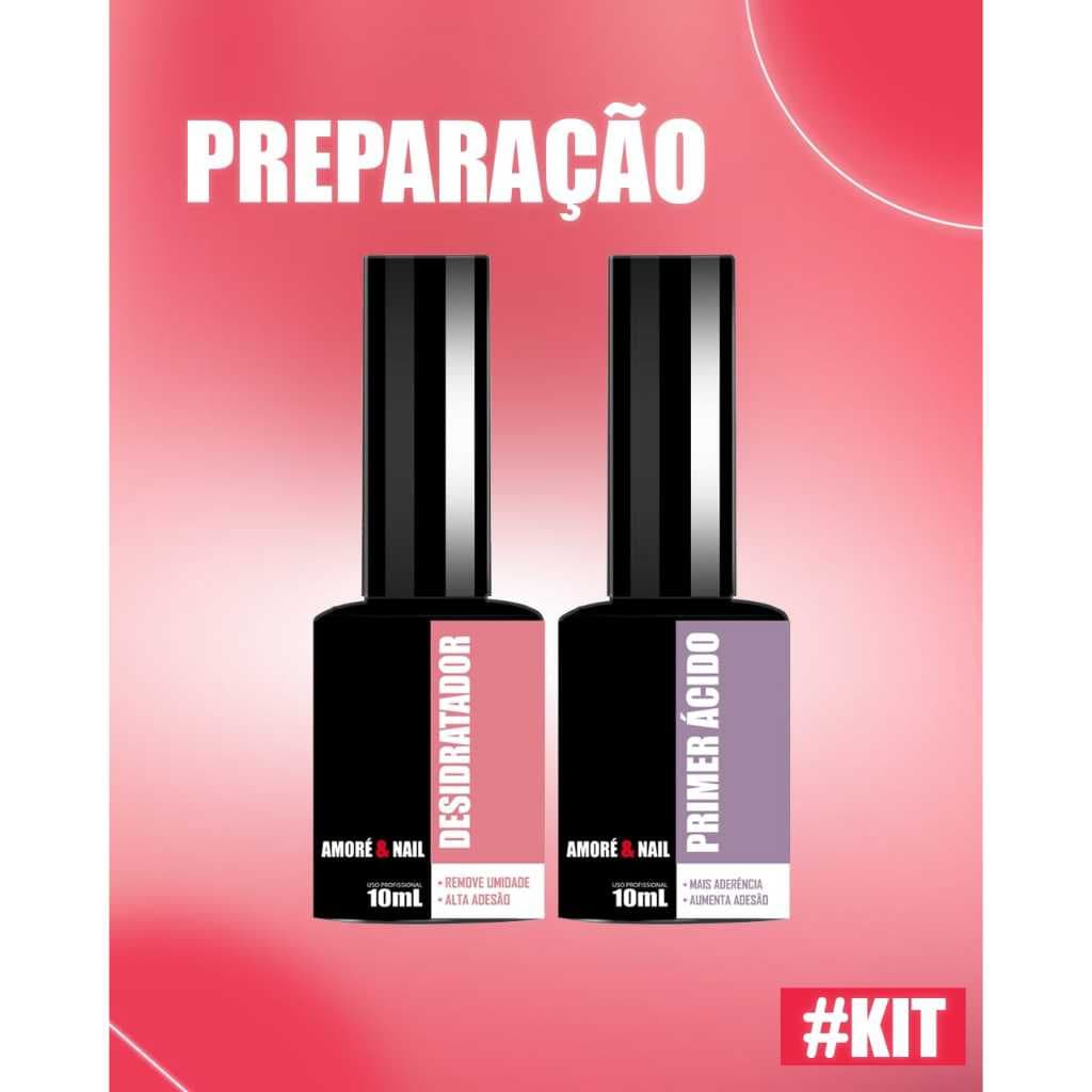 Kit 2 Preparadores De Unhas Prime Ácido10ml / Desidratador 10ml AMORÉ&NAIL Luxo