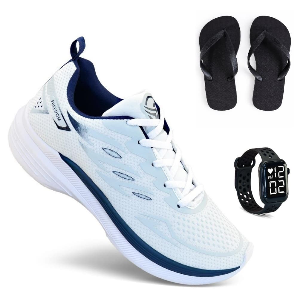 Tenis Masculino  + Relogio + Chinelo Esportivo Caminhada Corrida Treino Versatil Macio e Leve Promoção