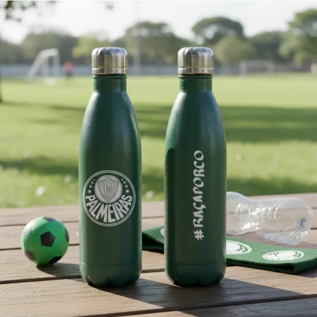 Garrafa de Agua Térmica Palmeiras Inox 750ml Oficial Academia