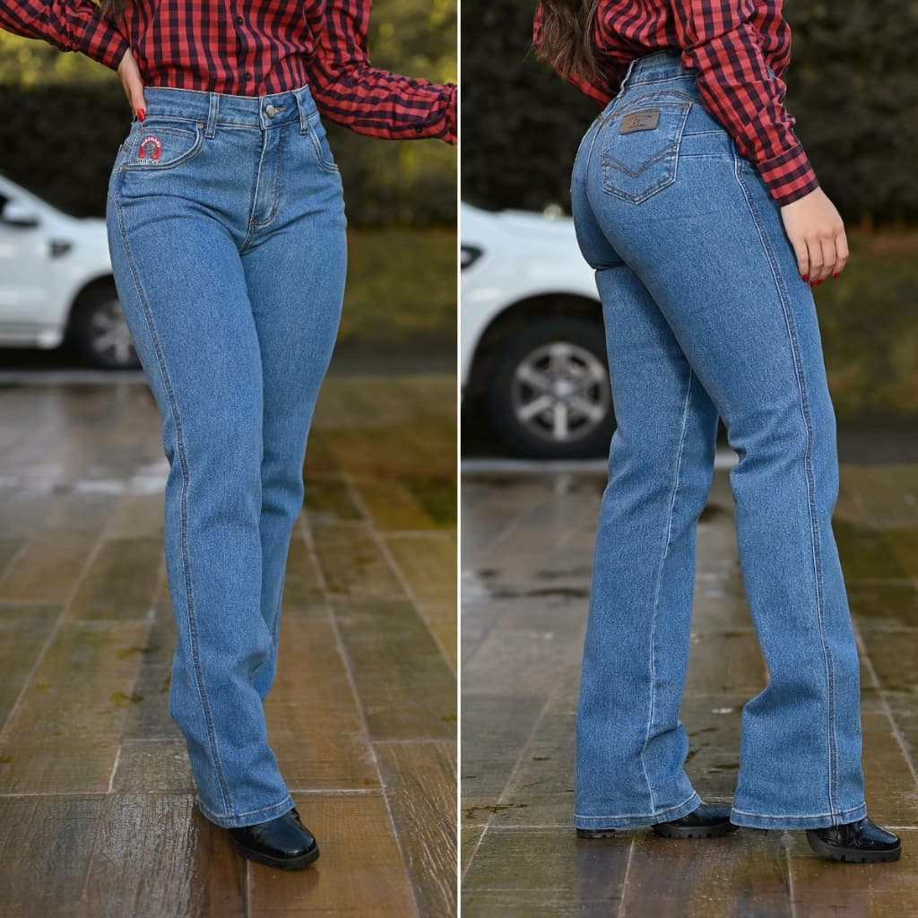 Calça Country Feminina Moda Rodeio Com Elastano Casual Bordada Cavalo Estilo Flare Tradicional