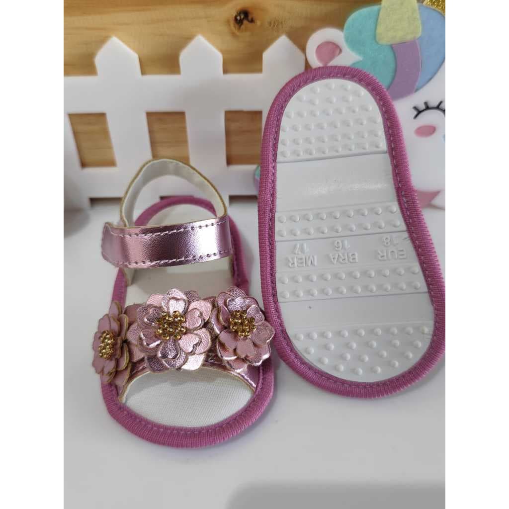 Sandalia para Menina Luxo 0 12 meses Lilás metalizado Trio em flores