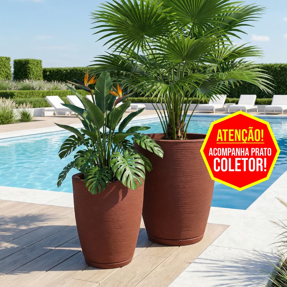 Vasos Decoração Kit 2  Escovados Bojo Com Prato Coletor