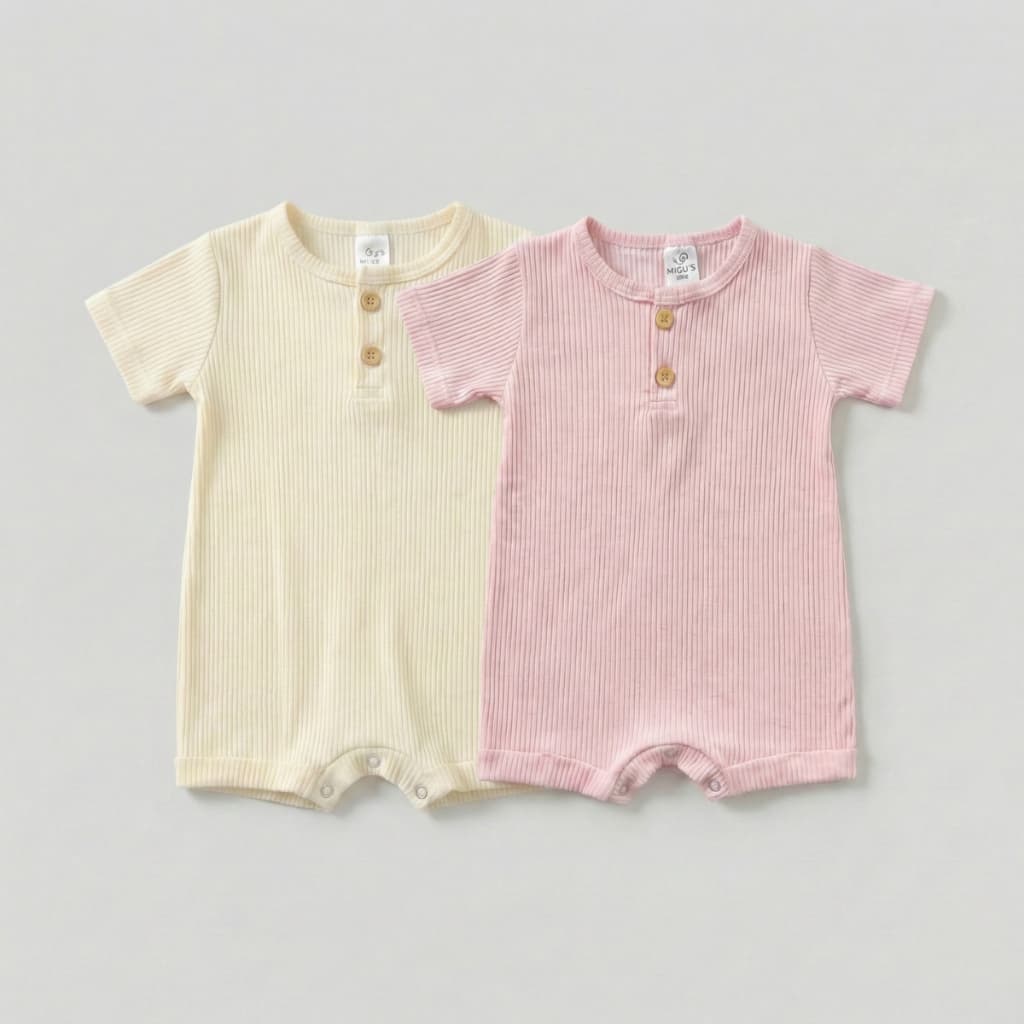 Kit 2 Macaquinhos Roupa Bebê Menina Canelado Ribana 2x1 Algodão Qualidade Superior Estilo Moderno Top