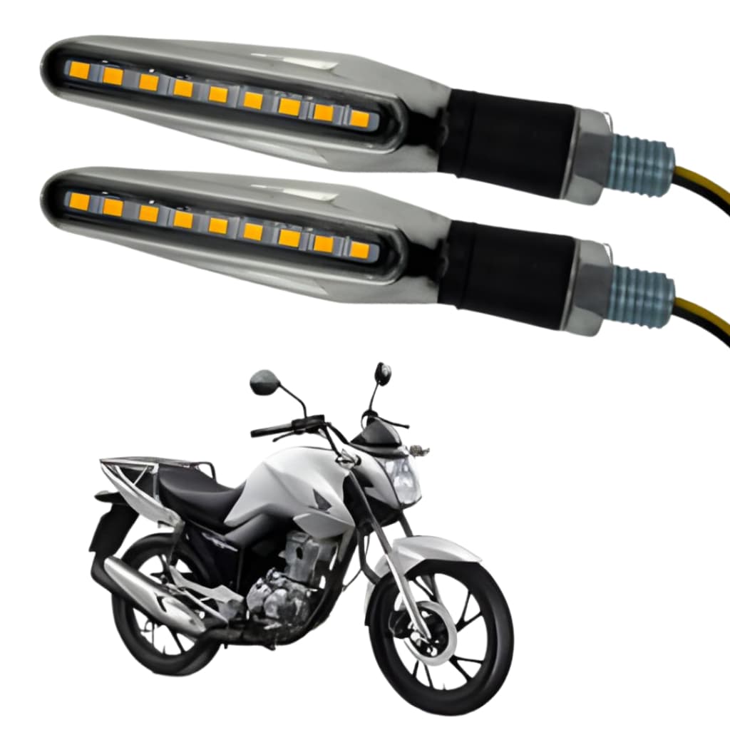 Kit Piscas Seta Moto Universal Led Slim Palito 12V  Metalizado  —  Preto Dourado Vermelho Azul Prata