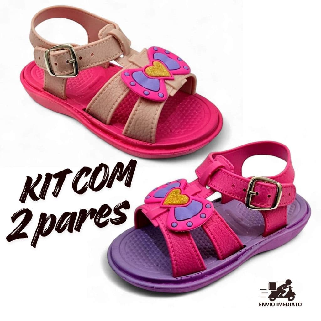 KIT 2 PARES Sandalia Baby Menina Apuana Laço Macia
