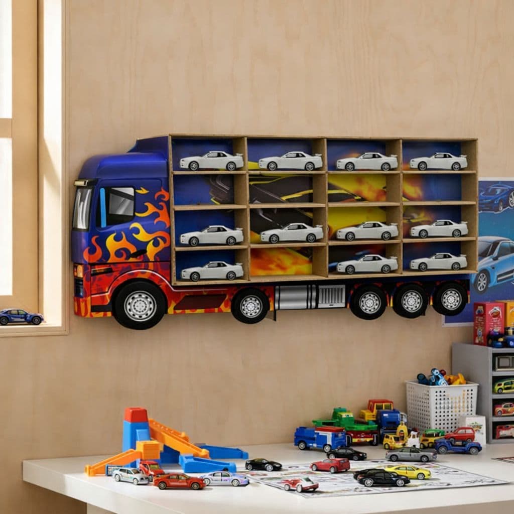 Estante Mdf Adesivado P/ 20 Carrinhos Miniatura Caminhão Menor Preço