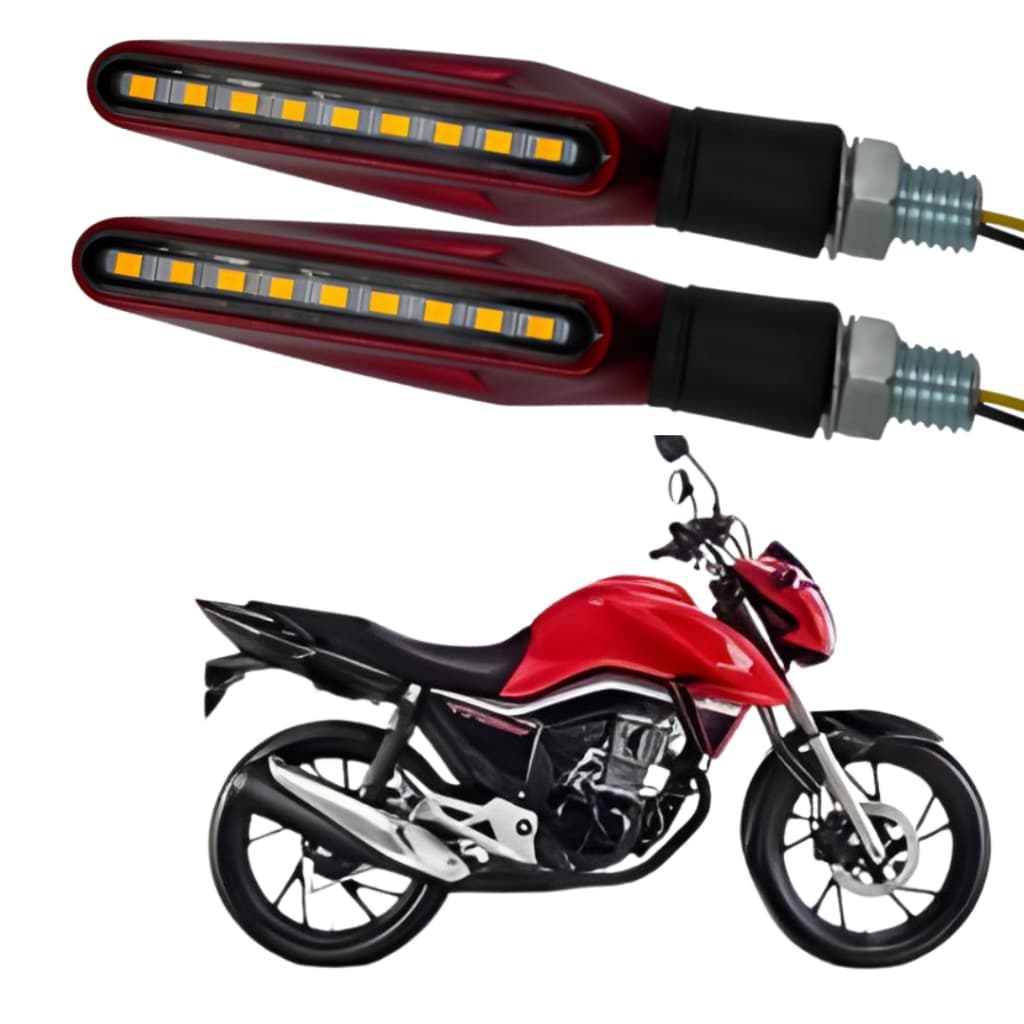 Kit Pisca Seta Led Slim Palito Moto Universal 12V Metalizado Cores Preto Azul Vermelho Dourado Prata