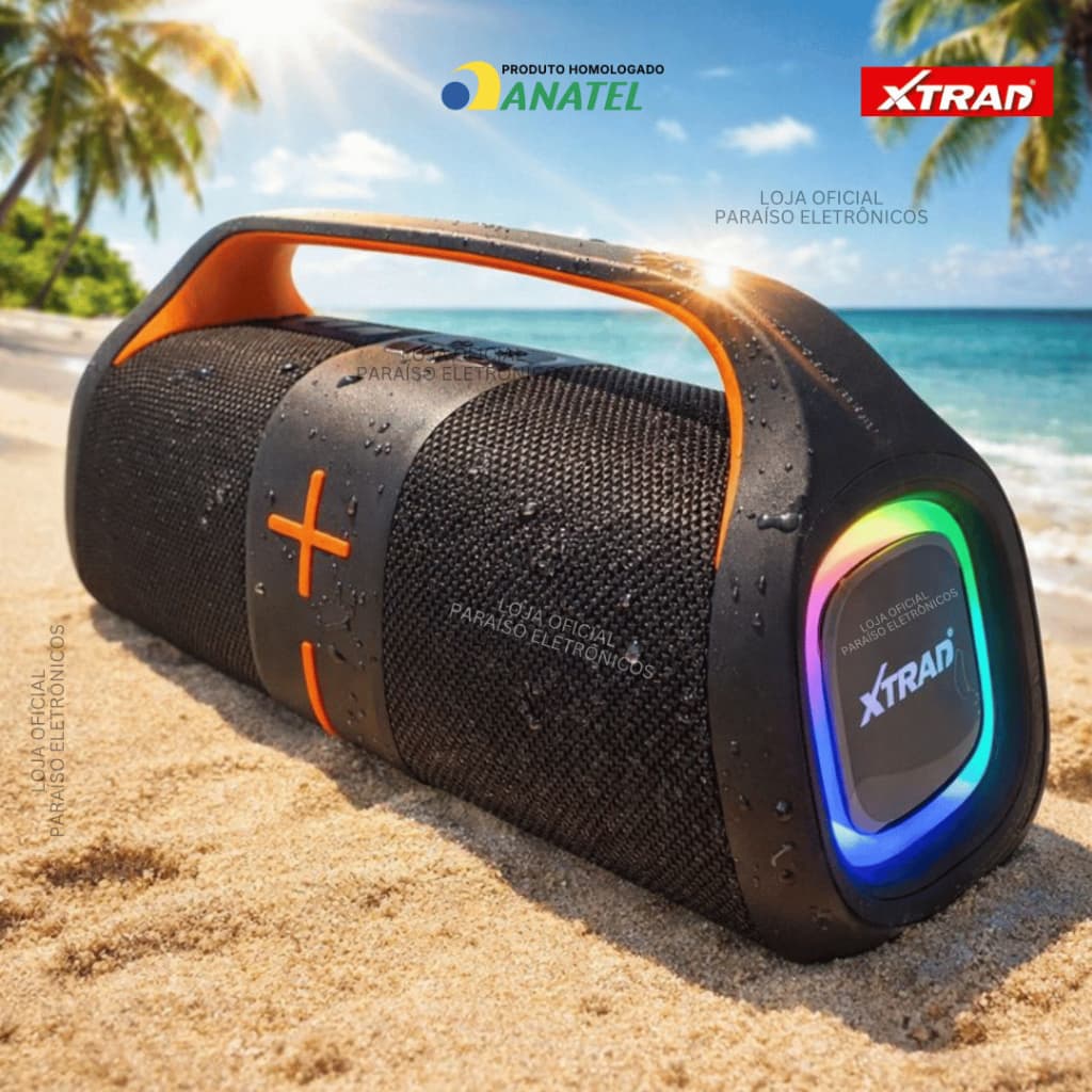 Caixa de Som Bluetooth POTENTE Wave Box 3600 mAh Portátil TWS Prova d'Água IPX4 Pen Drive