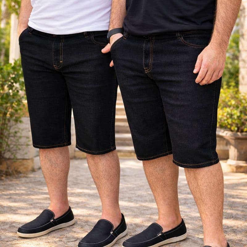 Kit 2 Bermuda Jeans Masculina Plus Size Conforto Elastano Casual