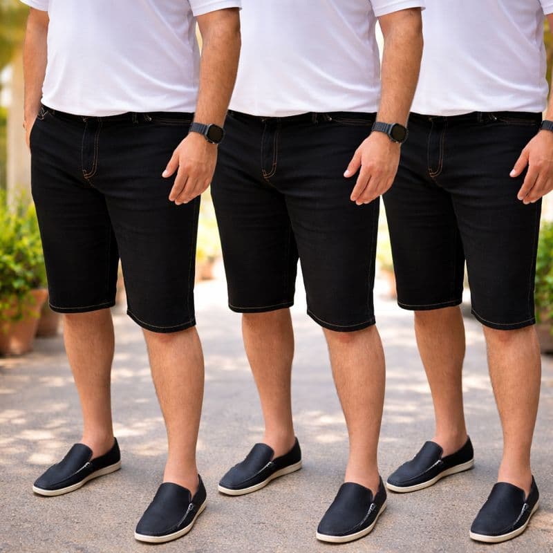 Kit 3 Unidade Bermuda Masculina Jeans Casual com Elastano Plus size