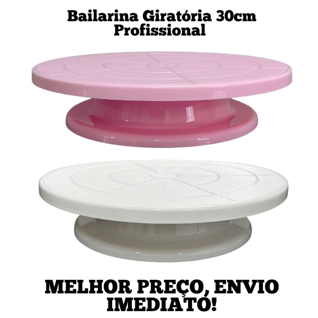 Bailarina Giratória 30cm Para Bolos Confeitaria Prato Giratório Boleira Rosa Branca